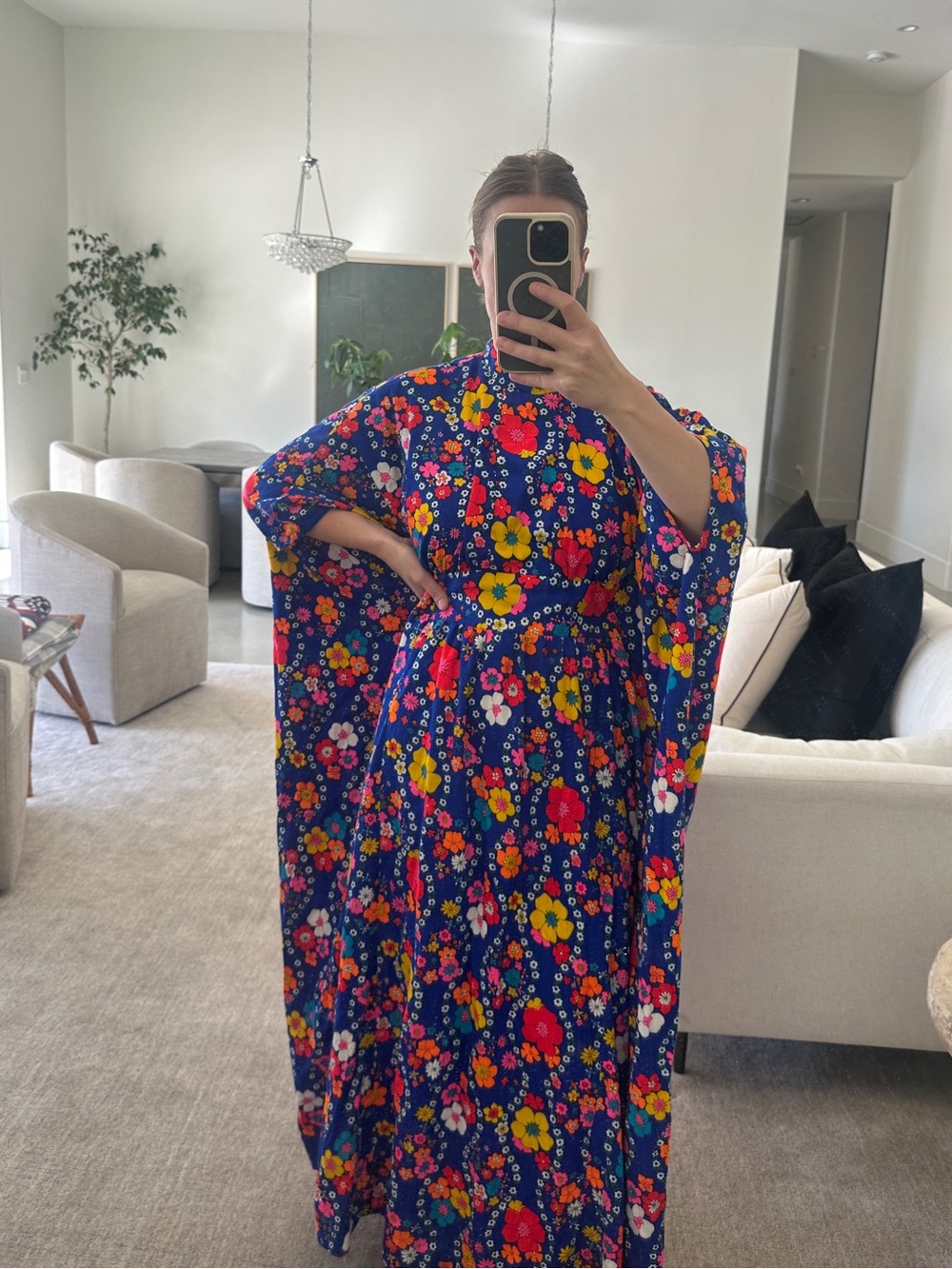 Vintage Vibrant Floral Maxi Kaftan Dress